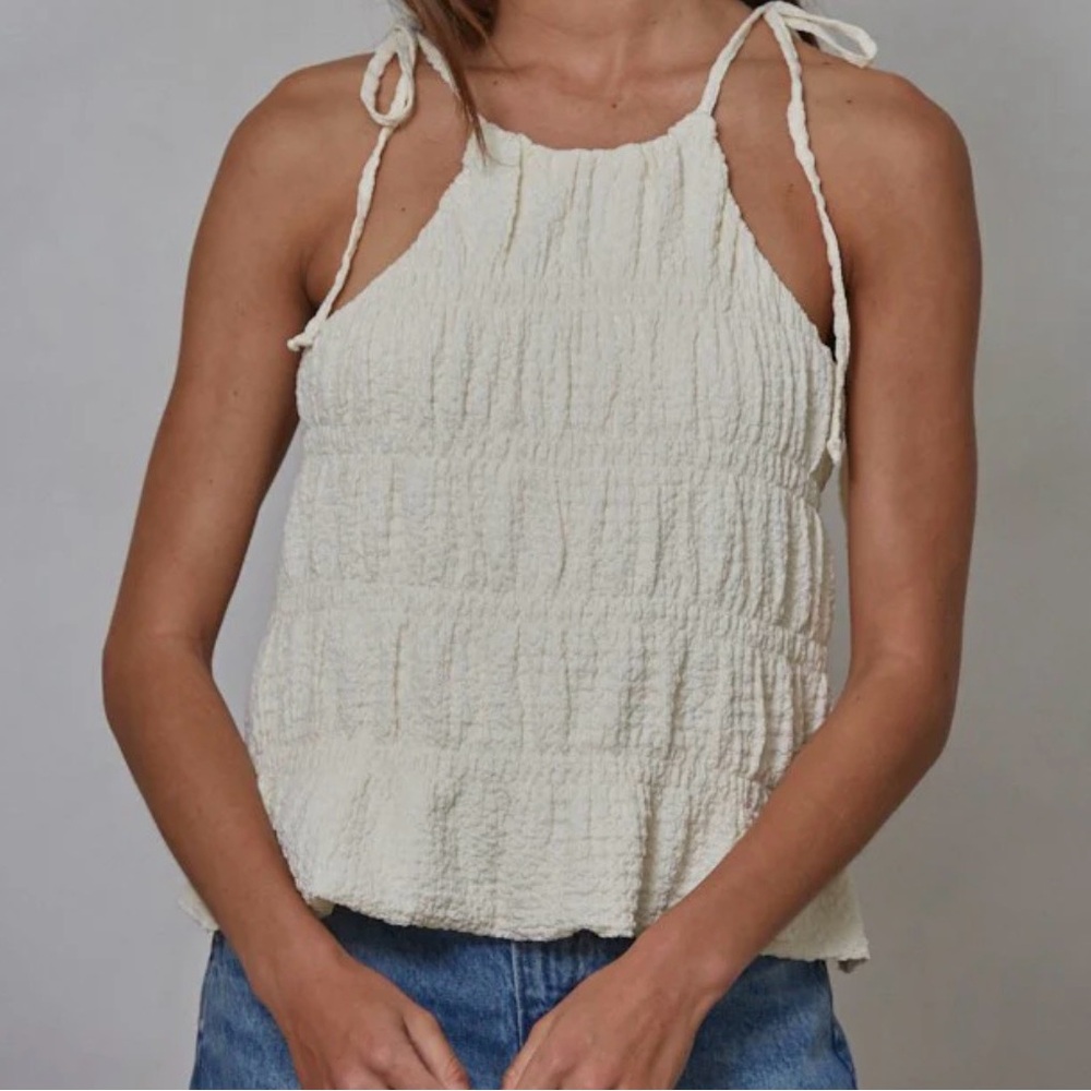 By Together Cream Textured Tie-Strap Halter Camisole